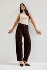 Kadın Koyu Kahverengi 29w5-81 Skater Fit İnce Fitilli Velvet Kadife Kumaş Pantolon