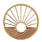 Dekoratif Bambu Rattan Ayna - Özel Tasarım Duvar Aynası - Ev ve Ofis için Şık Yuvarlak Ayna 65x60cm