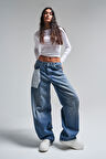 Kadın Kot Rengi 4S584 Cep Detaylı Baggy Fit Denim