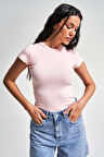 Kadın Pembe Renk s5-20 Süper Esnek Kumaş %100 Pamuk Bisiklet Yaka Basic Body