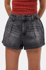 Kadın Koyu Füme 2s6-1 Mini Pileli Denim Şort