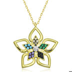 ​Gümüş Gold Renkli Taşlı Çiçek Kadın Kolye