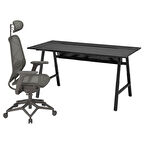 Oyuncu masası ve sandalyesi, siyah-gri