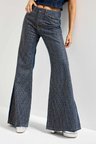Kadın T.Kot Rengi T-1w5-7 Flare Fit Önü Parlak Taşlı Özel Tasarım Denim Jean
