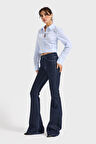 Kadın İndigo Renk 7w5-50 Flare Fit Viskon Elastan Kumaş Denim Jean