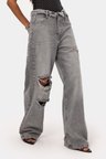 Kadın Füme 4s6-12 Straight Fit Kemer Detaylı Özel Tasarım Denim Jean