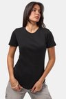 Kadın Siyah s6-1 Bisiklet Yaka Organik Koton T-Shirt