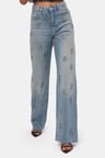 Kadın T.Kot Rengi T-4s6-32 Straight Fit Parlak Taşlı Özel Tasarım Denim Jean