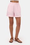 Kadın Pembe 6s6-98 Mom Relax Fit Organik Keten Kumaş Şort
