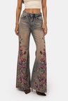 Kadın T.Kot Rengi 4w6-85 Flare Fit Nakış Tasarım Denim Jean