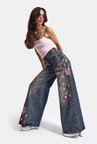 Kadın Kot Rengi 4w6-85 Palazzo Fit Renkli Nakış Özel Tasarım Denim Jean
