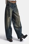 Kadın Tint Kot Rengi 2w6-11 Baggy Kemerli Orta Bel Denim Jean