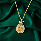 Özel Saray Seri Altın Kaplama Osmanlı Tuğralı Şık ve Zarif Tasarım, Işıltılı Taşlı Kolye