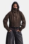 Kadın w6-81 Crop Fit Özel Kumaş Tasarım Oversize Ceket