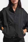 Kadın Antrasit w6-1 Oversize Parlak Taş Tasarım Bomber Ceket