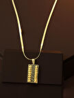 Geometrik Desenli Dikdörtgen Form Antialerjik 316L Altın Renk Çelik Kolye