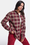 Kadın Bordo Ekose w6-38 Oversize Gömlek