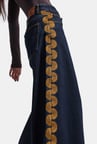 Kadın İndigo Selvedge 36w6-124 Palazzo Elephant Leg Nakış Detaylı Özel Tasarım Denim Jean