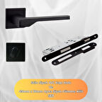 Stilo Siyah Kare Rozetli WC Kapı Kolu ve 45X18mm Siyah WC Gömme Kilit Set