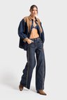 Kadın T.Kot Rengi 2w5-8 Palazzo Fit Yan Şerit Süet Detaylı İç Boy 80cm %100 Koton Denim Jean