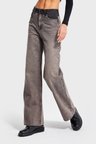 Kadın Taş Kahve Renk 4w5-16 Wide Leg Fit %100 Koton Tasarım Denim Jean