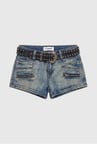 Kadın Kot Rengi Mini Kemer Dahil Özel Tasarım Denim Şort