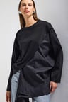 Kadın Siyah w5 Oversize Çift Parça Tasarım Gömlek Sweatshirt