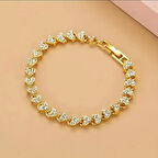 Antialerjik Gold Renk Kalp Figürlü Bijuteri Bileklik Parlak Taş Detaylarıyla Şık ve Zarif Tasarım