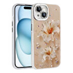 Apple iPhone 14 ile Uyumlu Çiçek Desenli Parlak Taşlı Sert Silikon Kapak