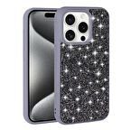 Apple iPhone 15 Pro Max ile Uyumlu Kılıf Arka Yüzeyi Parlak Taşlı Tasarımlı Kapak