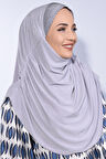 Taşlı Pileli Hijab Gümüş Gri - Gri