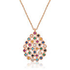 Gümüş Rose Renkli Taşlı Damla Kolye