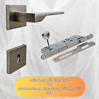 Stilo İnox Kare Rozetli Oda Kapı Kolu ve 40X23mm Saten Oda Gömme Kilit Set