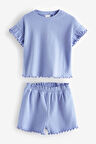 Next Baby Pamuklu Mavi Ribanalı Kısa Kollu Şortlu Alt Üst Takım