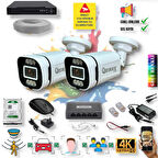 2 Kameralı IP Set - Yapay Zeka Özellikli Gece Renkli Gösteren Sesli 6 Warm Ledli 4K FULLHD IP Güvenlik Kamerası Seti 4386WS