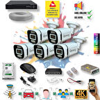 5 Kameralı IP Set - Yapay Zeka Özellikli Gece Renkli Gösteren Sesli 6 Warm Ledli 4K FULLHD IP Güvenlik Kamerası Seti 4386WS