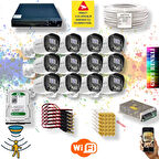 12 Kameralı Set - Gece Renkli Gösteren Hareket Algılayan 5MP SONY Lensli 4 Ultra Warm Ledli FULLHD Güvenlik Kamerası Seti 2304W-9016