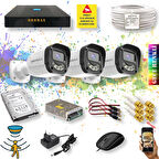 3 Kameralı Set - Gece Renkli Gösteren Hareket Algılayan 5MP SONY Lensli 4 Ultra Warm Ledli 1080P FULLHD Güvenlik Kamerası Seti 2304W-9004