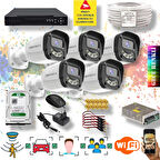 5 Kameralı Set - Yapay Zeka Özellikli Gece Renkli Gösteren 5MP SONY Lensli 4 Ultra Warm Ledli FULLHD Güvenlik Kamerası Seti 2304W-108