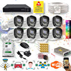 8 Kameralı Set - Yapay Zeka Özellikli Gece Renkli Gösteren 5MP SONY Lensli 4 Ultra Warm Ledli FULLHD Güvenlik Kamerası Seti 2304W-108