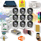 9 Kameralı Set - Gece Renkli Gösteren Hareket Algılayan 5MP SONY Lensli 4 Ultra Warm Ledli FULLHD Güvenlik Kamerası Seti 2304W-9016