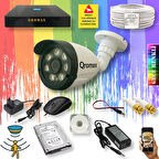 1 Kameralı Set - Gece Renkli Gösteren Hareket Algılayan 8 Warm Ledli 1080P Turbo HD Güvenlik Kamerası Seti 3908W-9004