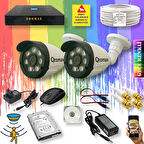 2 Kameralı Set - Gece Renkli Gösteren Hareket Algılayan 8 Warm Ledli 1080P Turbo HD Güvenlik Kamerası Seti 3908W-9004