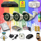 3 Kameralı Set - Gece Renkli Gösteren Hareket Algılayan 8 Warm Ledli 1080P Turbo HD Güvenlik Kamerası Seti 3908W-9004
