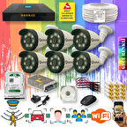 6 Kameralı Set - Yapay Zeka Özellikli Gece Renkli Gösteren 8 Warm Ledli TurboHD Güvenlik Kamerası Seti 3908W-9008
