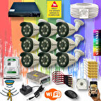 9 Kameralı Set - Gece Renkli Gösteren Hareket Algılayan 5 Mp Sony Lensli 1080p Full Hd Güvenlik Kamerası Seti 3908W