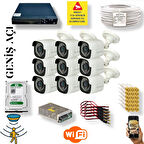 9 Kameralı Set - Geniş Açılı Hareket Algılayan 5mp Sony Lensli FullHD Güvenlik Kamerası Seti 5620-9016