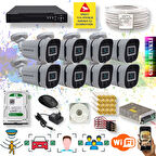 8 Kameralı Set - Yapay Zeka Özellikli Gece Renkli Gösteren 5MP SONY Lensli 4 Ultra Warm Ledli FULLHD Güvenlik Kamerası Seti 604W-108