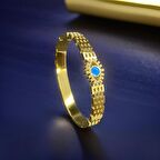 Nazar Boncuk Model Gold Renk Parlak 316L Antialerjik Kadın Çelik Bileklik - Şık ve Koruyucu Tasarım