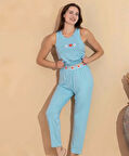 Boyraz 20616 Kadın Milan Kumaş Atlet Pijama Takımı - Mavi - S/M